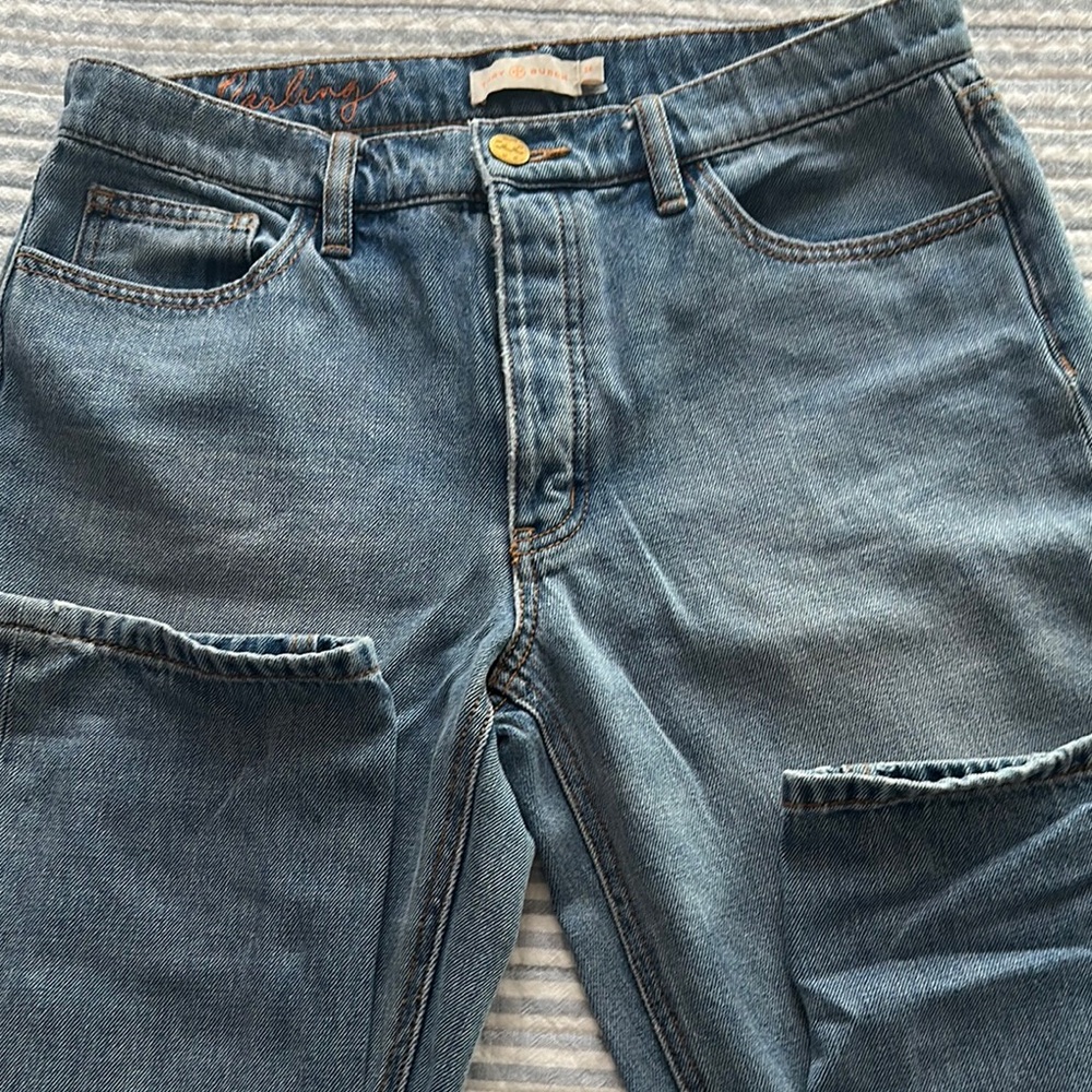 Tory Burch Blue Straight Leg Jeans Distressed Vintage Look